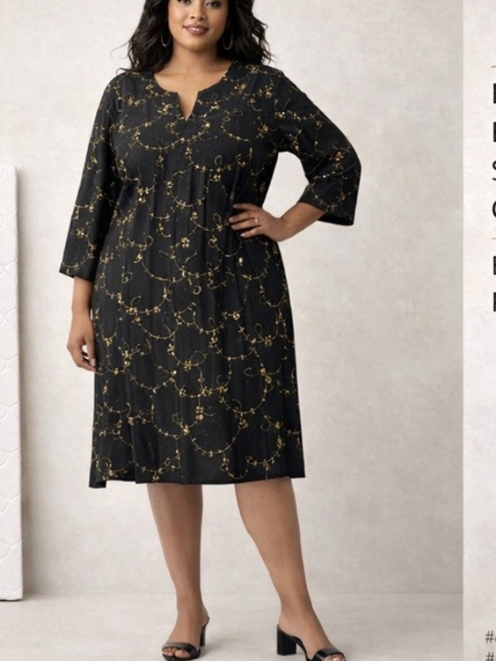 Couture Accessories,Havasar Black Gold Embroidered Sequin Dress Plus, EUC,  2X